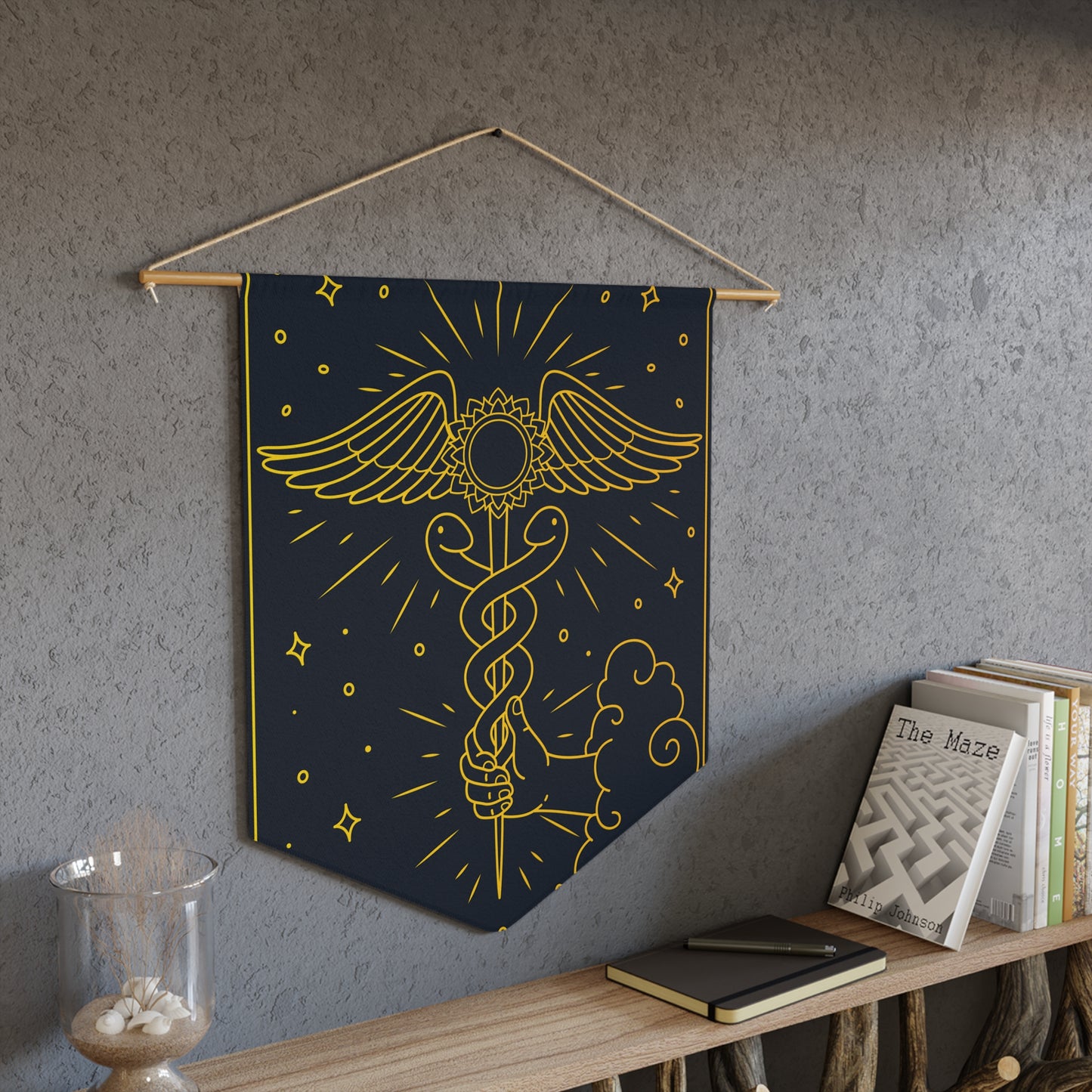 'The Enlightenment' Spiritual Caduceus Staff - Crown Chakra | 'Ace of Wands' Tarot Card  Hanging Wall Pennant