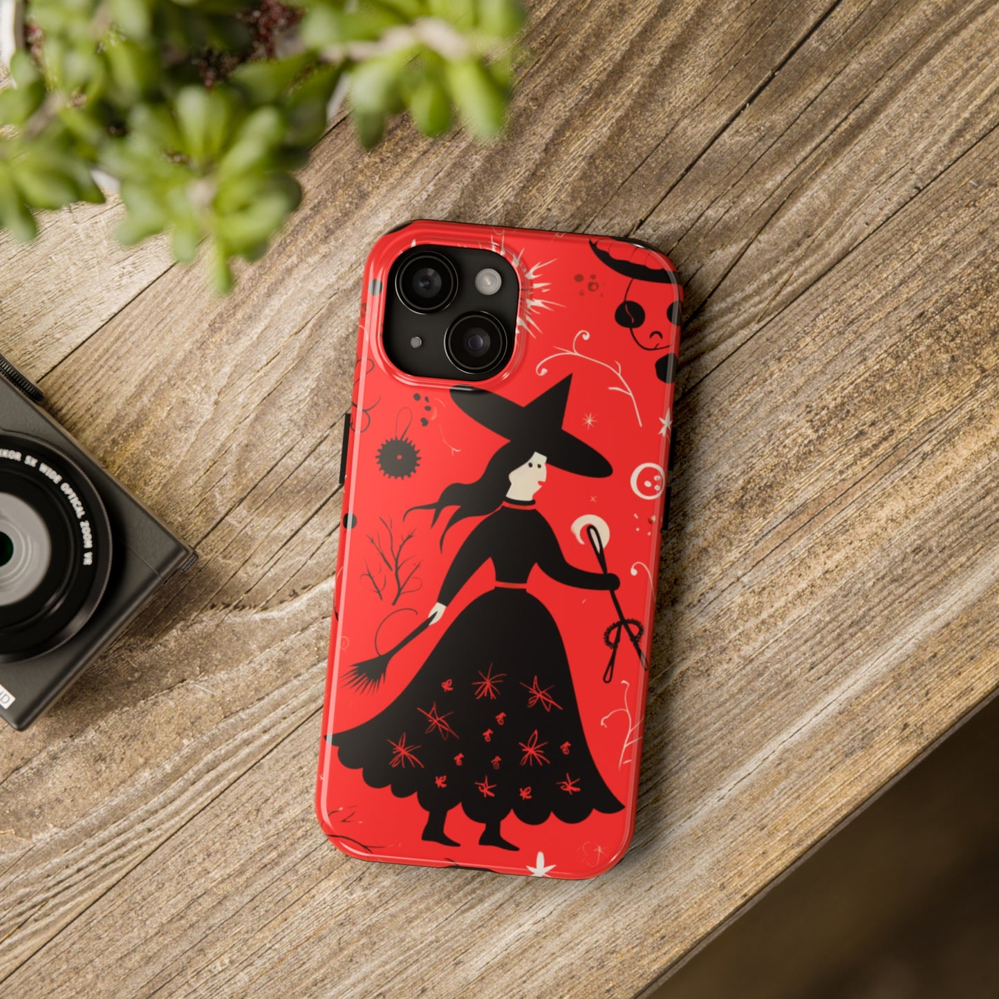 Red Dark Forest Witch Tough iPhone Cases | Abstract Witchy Protective Phone Case | Impact-Resistant, Anti-Shock | iPhone 15