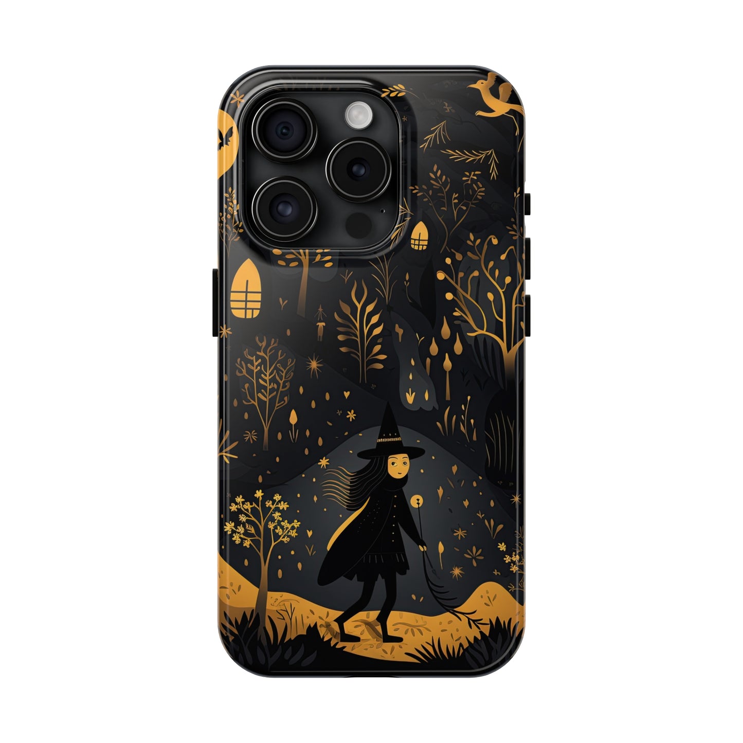 Dark Forest Witch Tough iPhone Cases | Baba Yaga in Creepy, Eerie Woods with a Broom | Impact-resistant, Shock-Absorbant | Premium Design