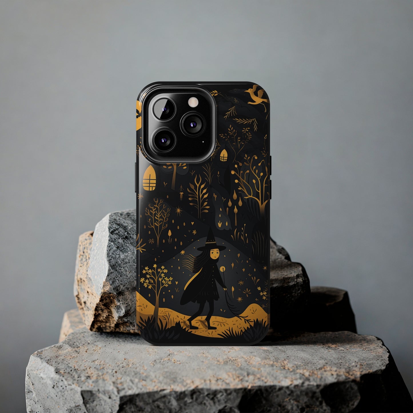 Dark Forest Witch Tough iPhone Cases | Baba Yaga in Creepy, Eerie Woods with a Broom | Impact-resistant, Shock-Absorbant | Premium Design