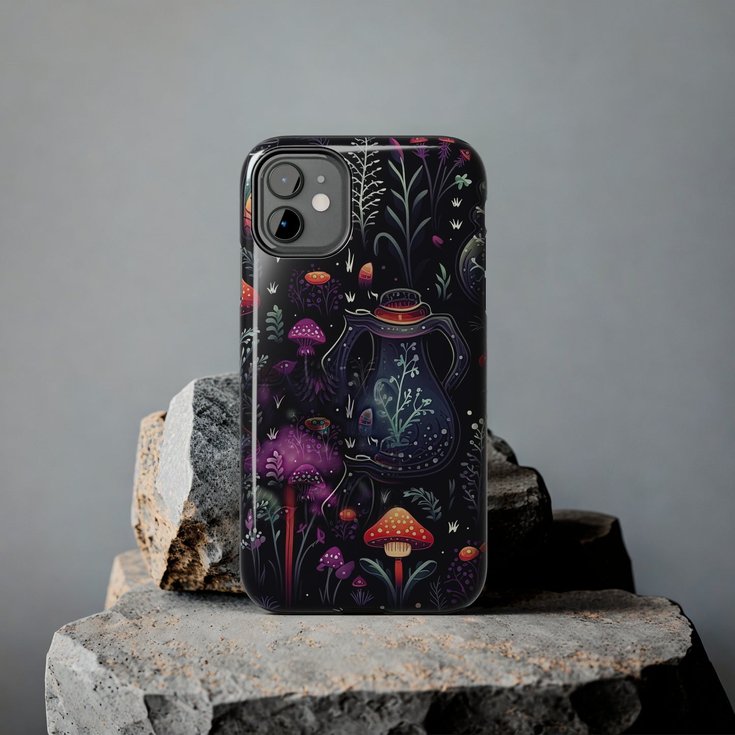 Fungi Mushroom Tough iPhone case | Witchy Dark Forest Aesthetic | Purple Foliage