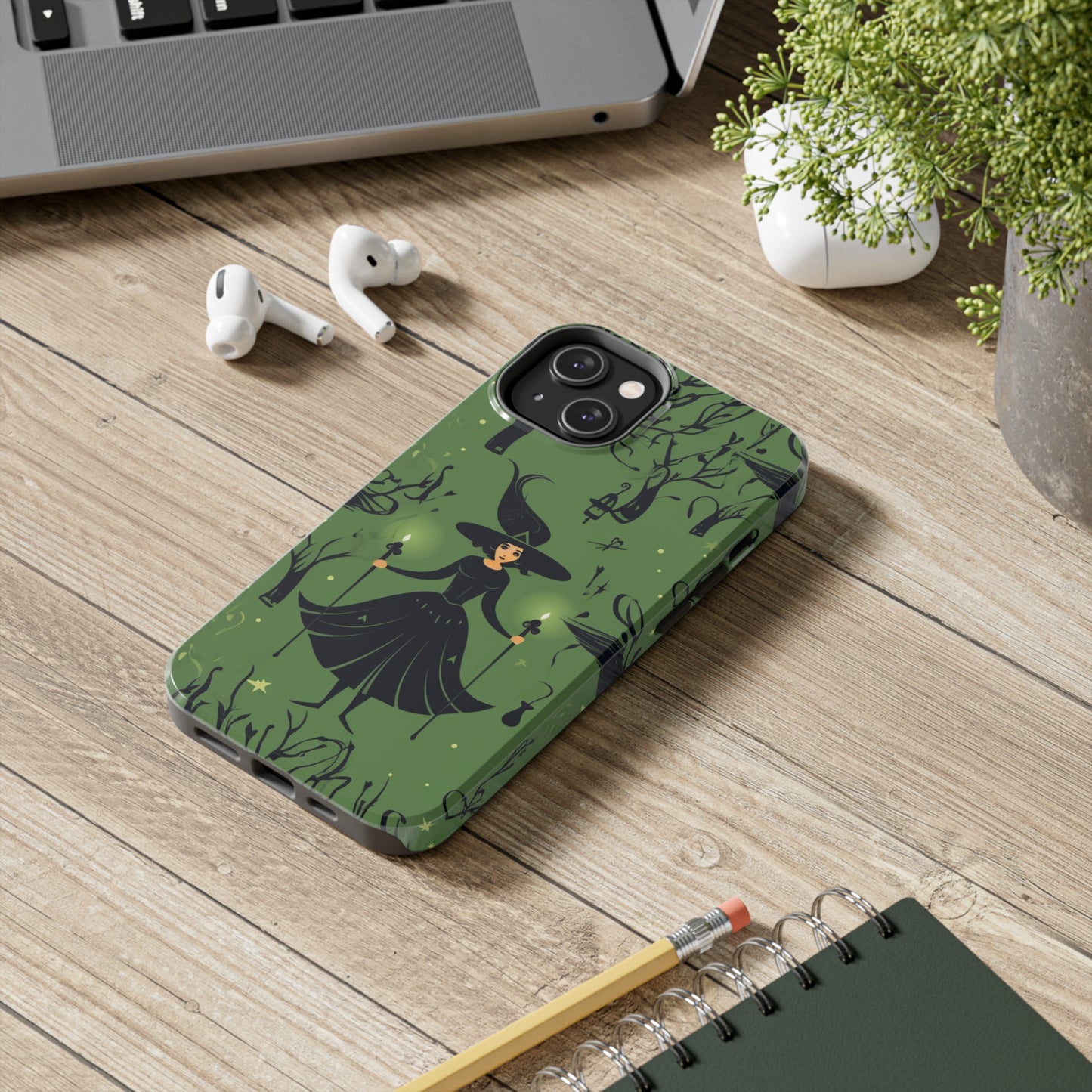 Dark Forest Witch Tough iPhone Cases | Green Witch Protective Phone Case | Impact-Resisant, Shock Absorbing | iPhone 15 All Models | Premium
