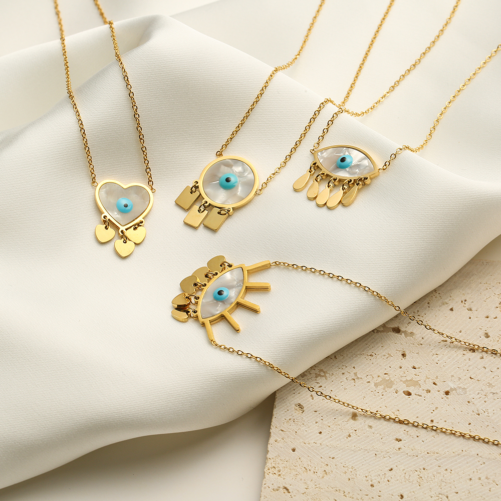 Gold Evil Eye Drop Necklace | Enamel Jewelry with Hearts