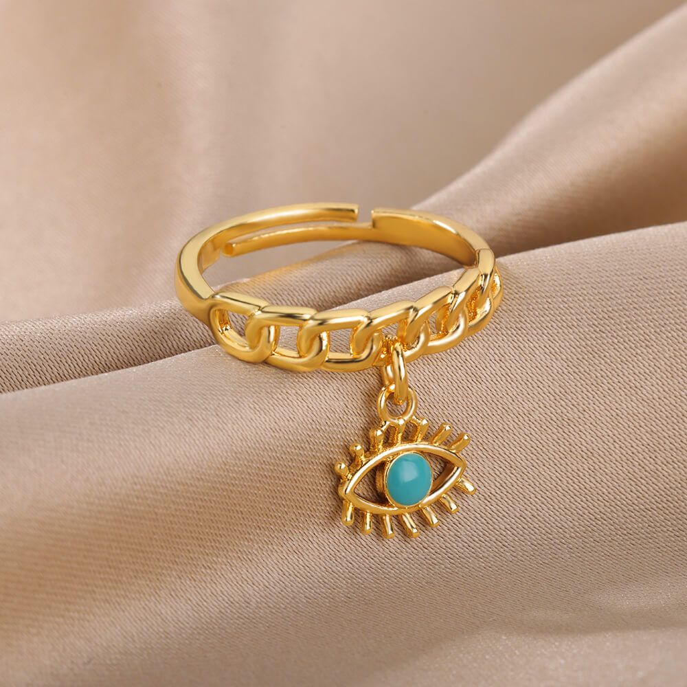 Evil Eye Gold Rings | Adjustable Stainless Steel Hamsa Jewelry