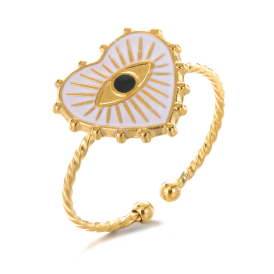 Colorful Evil Eye Heart Shaped Ring | Spiritual, Hamsa Style Jewelry