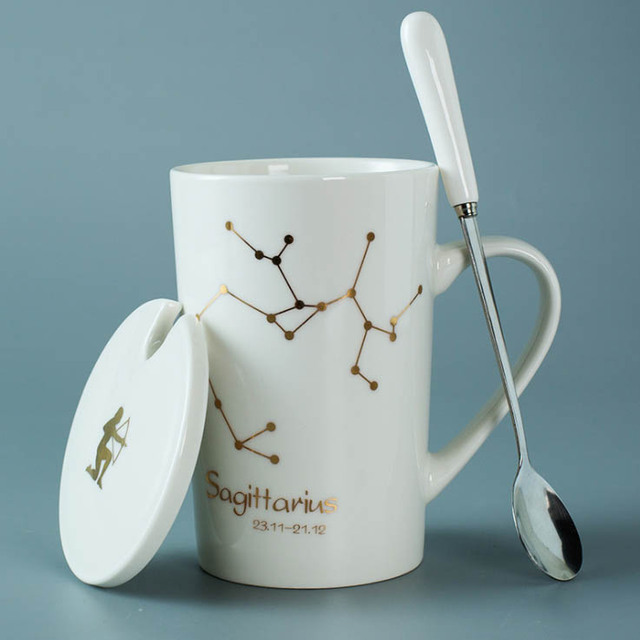 Celestial Zodiac Mug with Spoon | Horoscope, Constellation Mug | Black & White