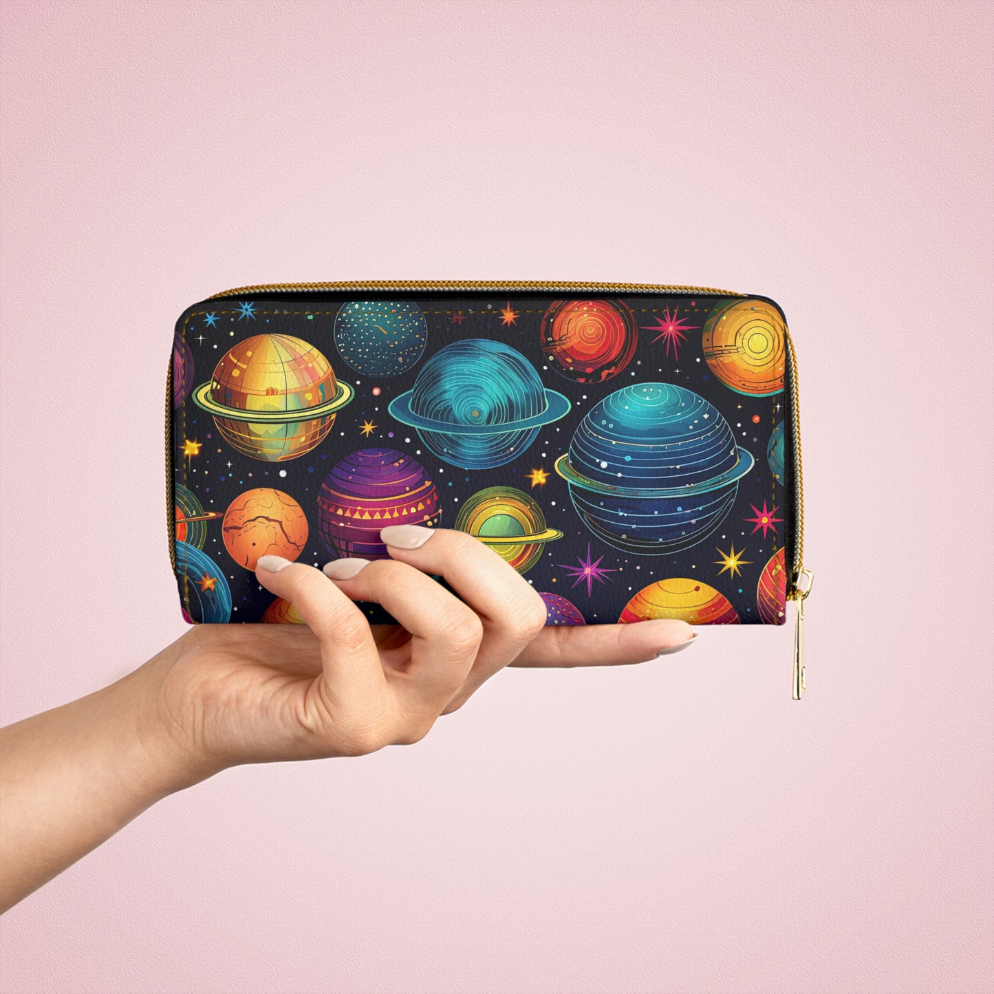Celestial Planets Zipper Wallet | Cosmic, Starry, Astronomy Wallet Design