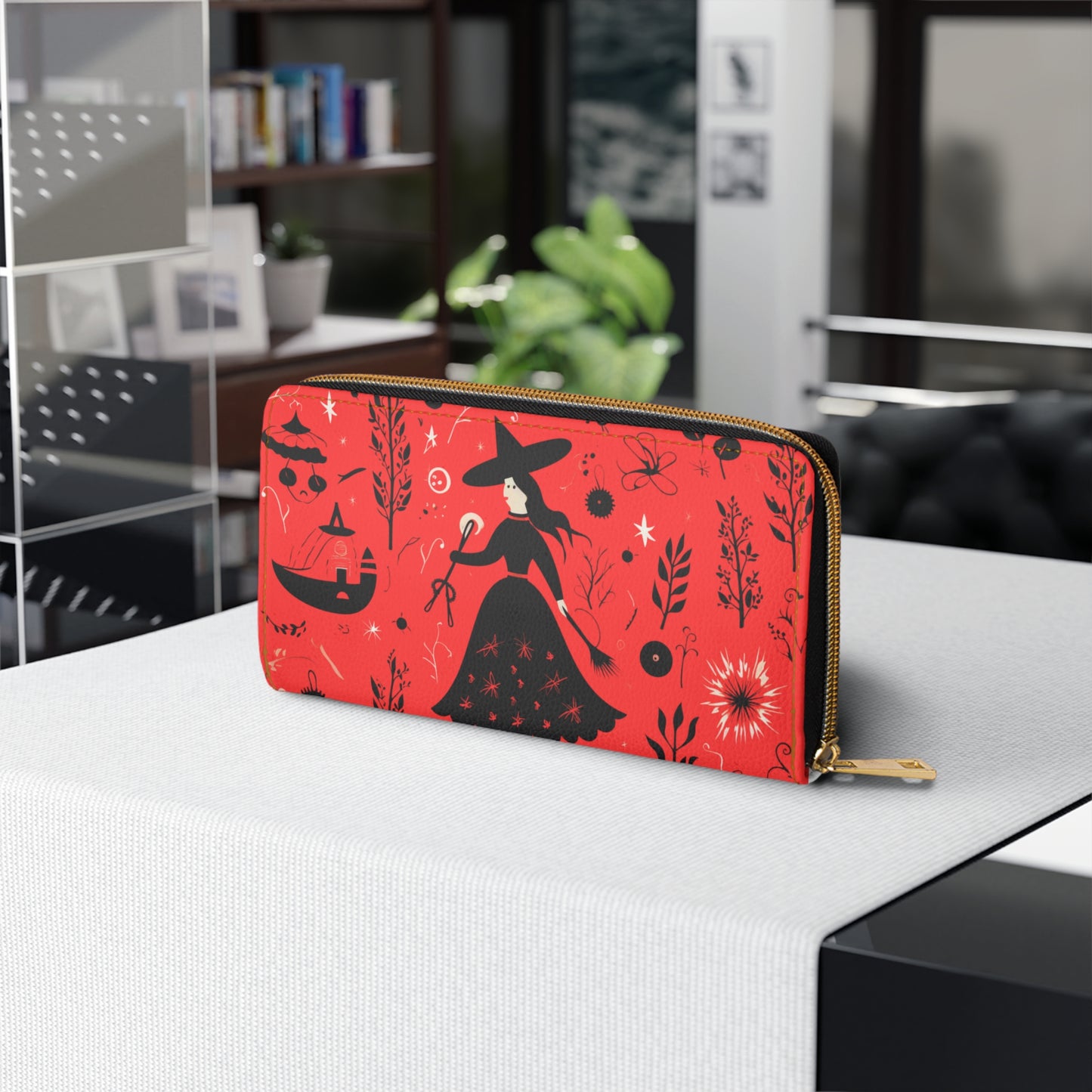 Dark Forest Red Zipper Wallet | Witchy Abstract Premium Design