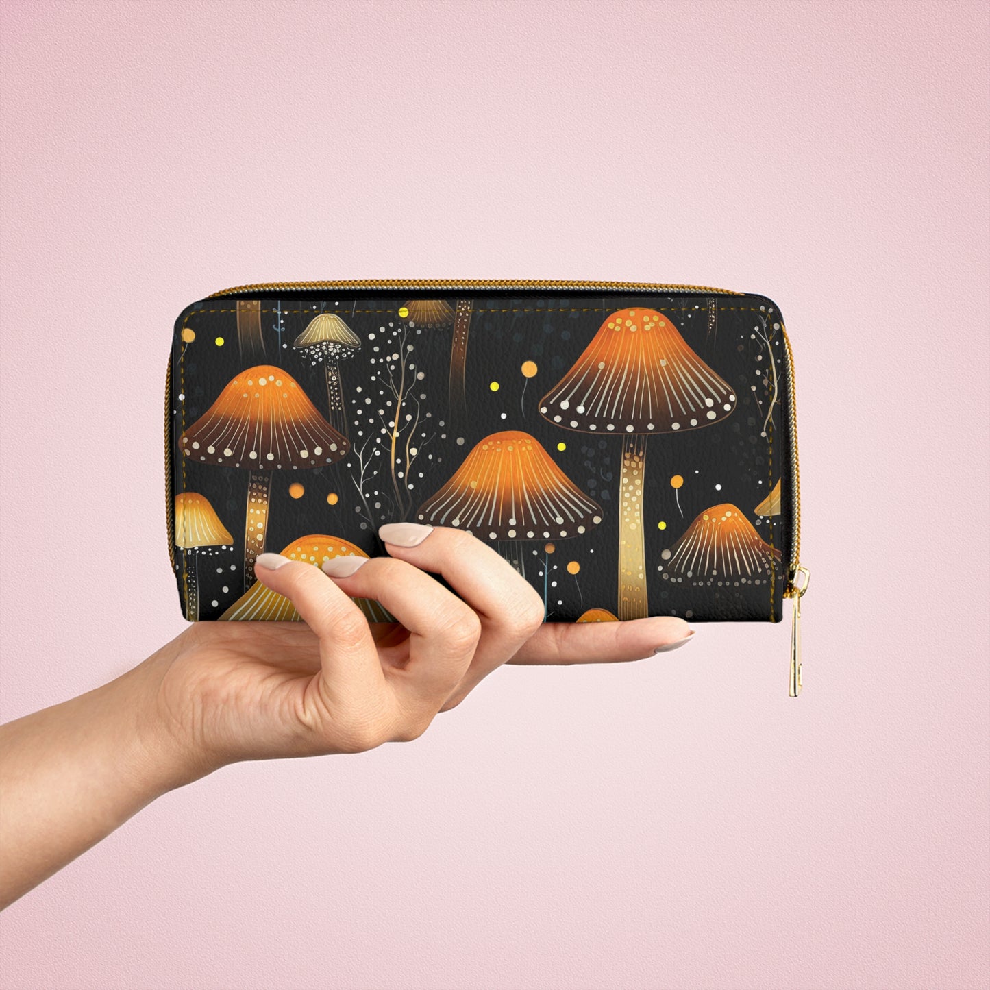 Dark Forest Botanical Mushroom Zipper Wallet | Premium Wallet Design
