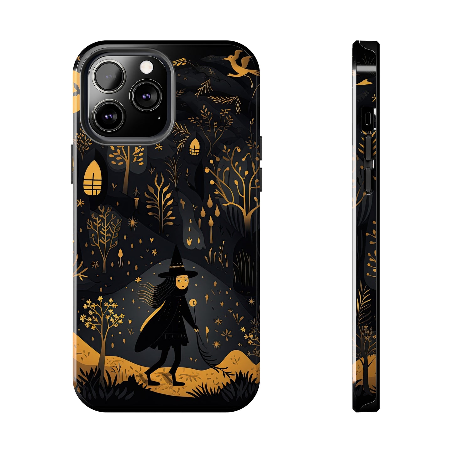 Dark Forest Witch Tough iPhone Cases | Baba Yaga in Creepy, Eerie Woods with a Broom | Impact-resistant, Shock-Absorbant | Premium Design