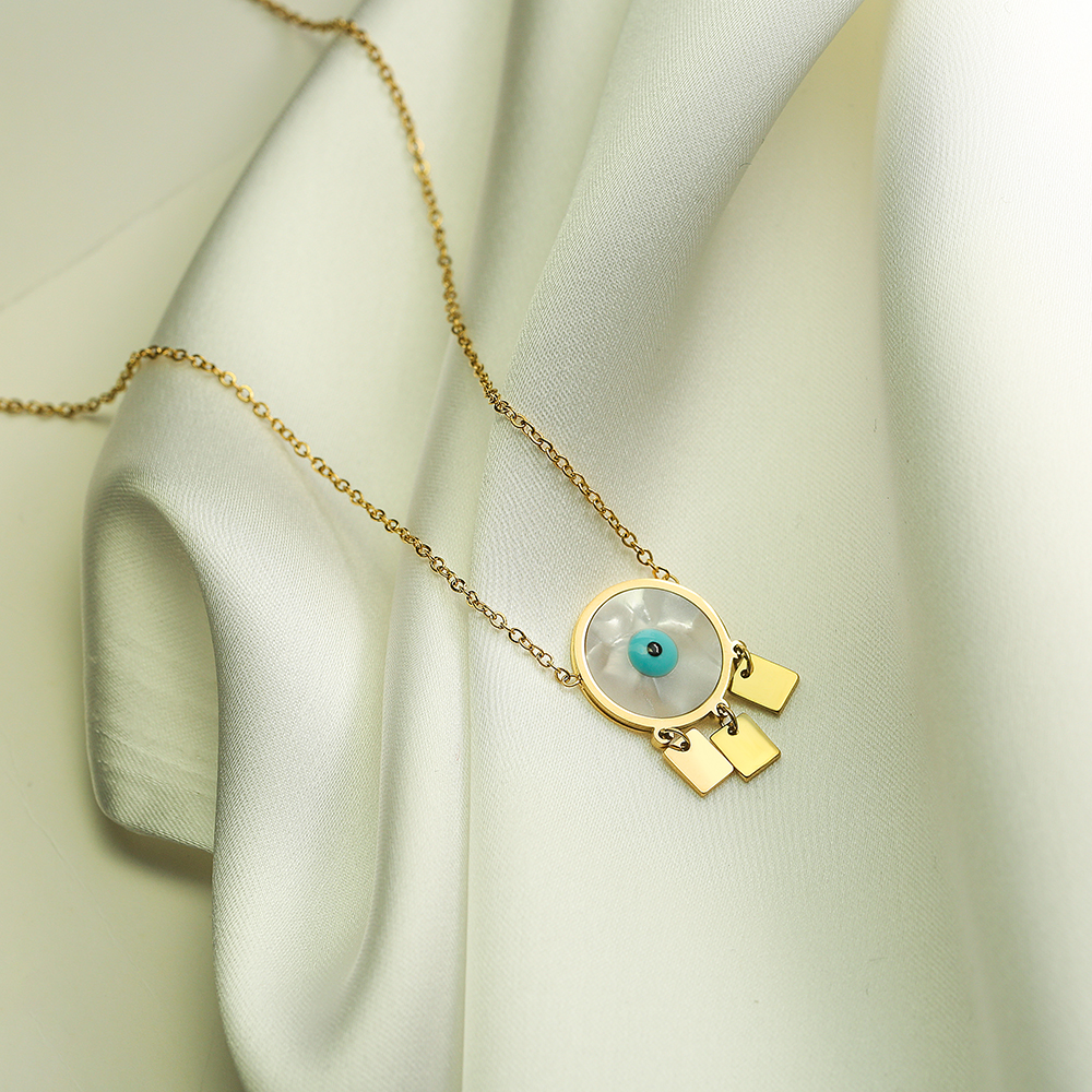 Gold Evil Eye Drop Necklace | Enamel Jewelry with Hearts