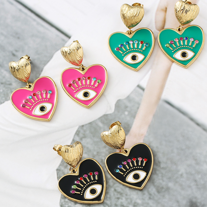 Colorful Evil Eye Heart Earrings | 14k Gold Plated | Nazar Jewelry