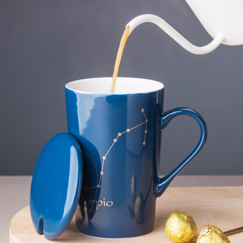Celestial Blue Zodiac Mug with Golden Spoon | Horoscope themed Mug