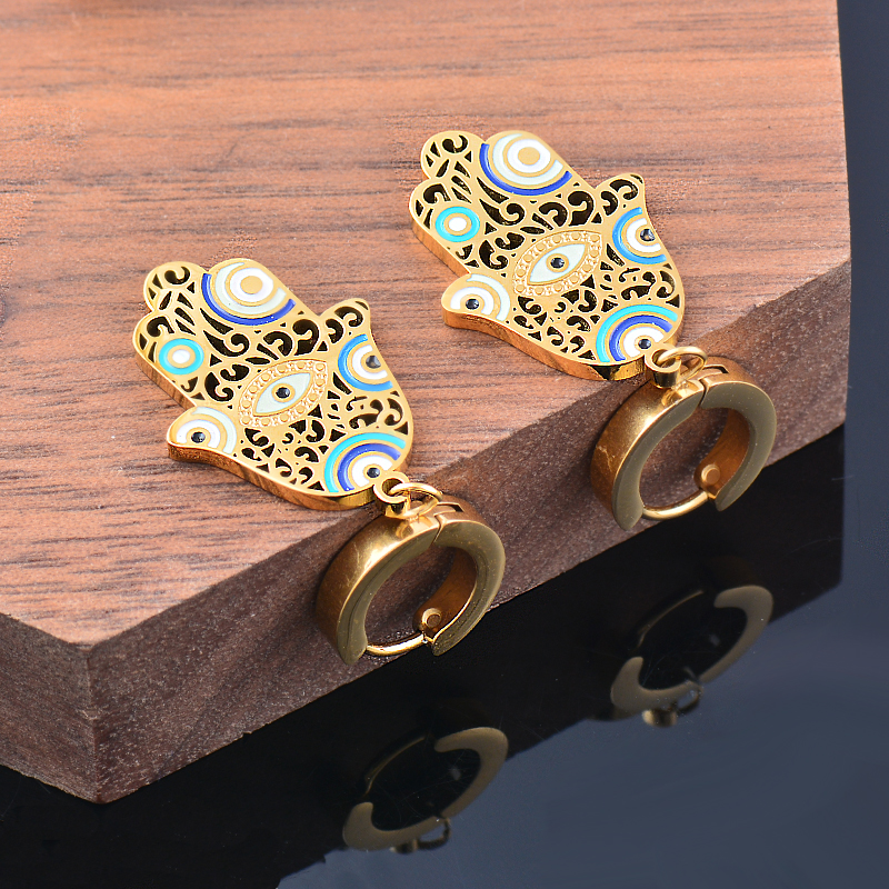 Gold Evil Eye Hamsa Earrings & Necklace Set | 316L Stainless Steel Nazar Jewelry