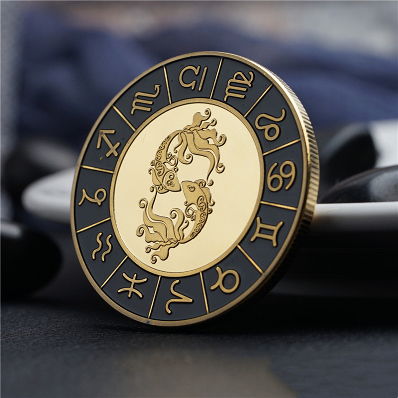 Gold / Black Zodiac Coin - Stainless Steel - Horoscope, Astrology theme