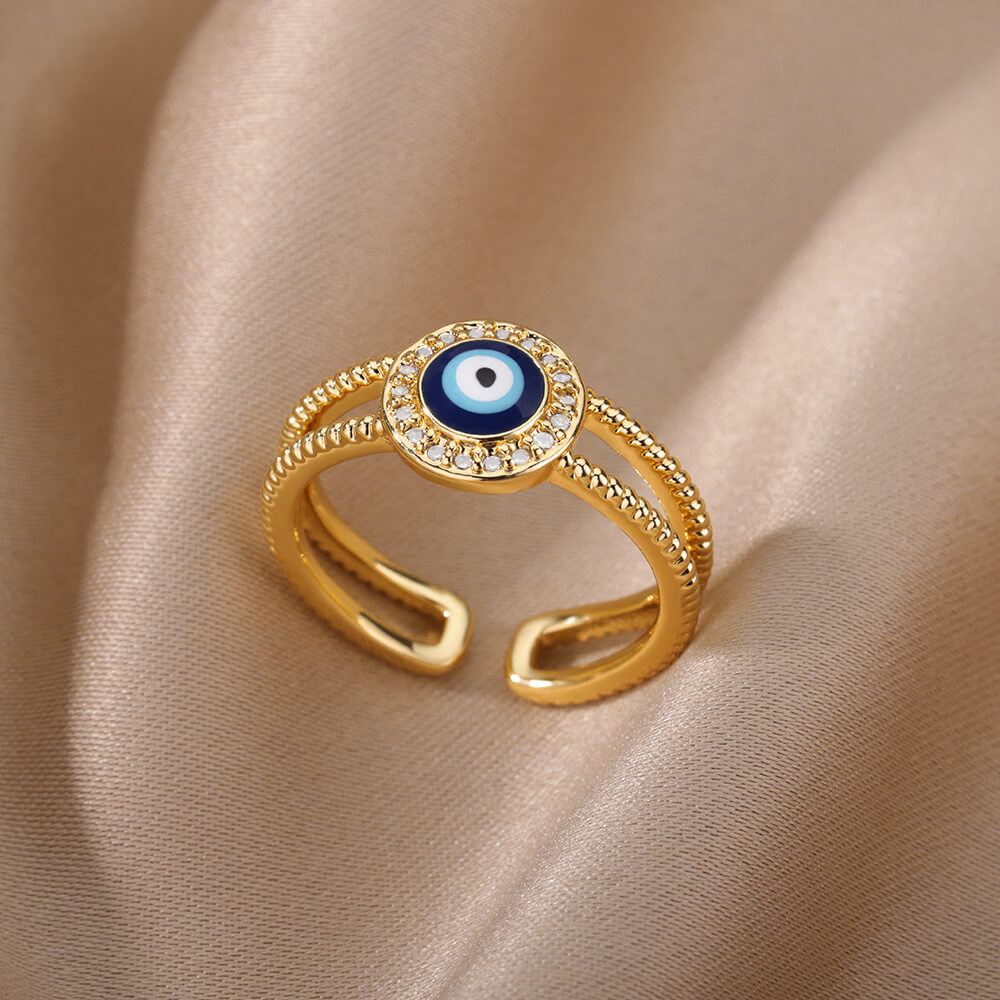 Evil Eye Gold Rings | Adjustable Stainless Steel Hamsa Jewelry