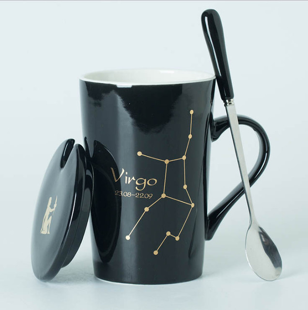 Celestial Zodiac Mug with Spoon | Horoscope, Constellation Mug | Black & White