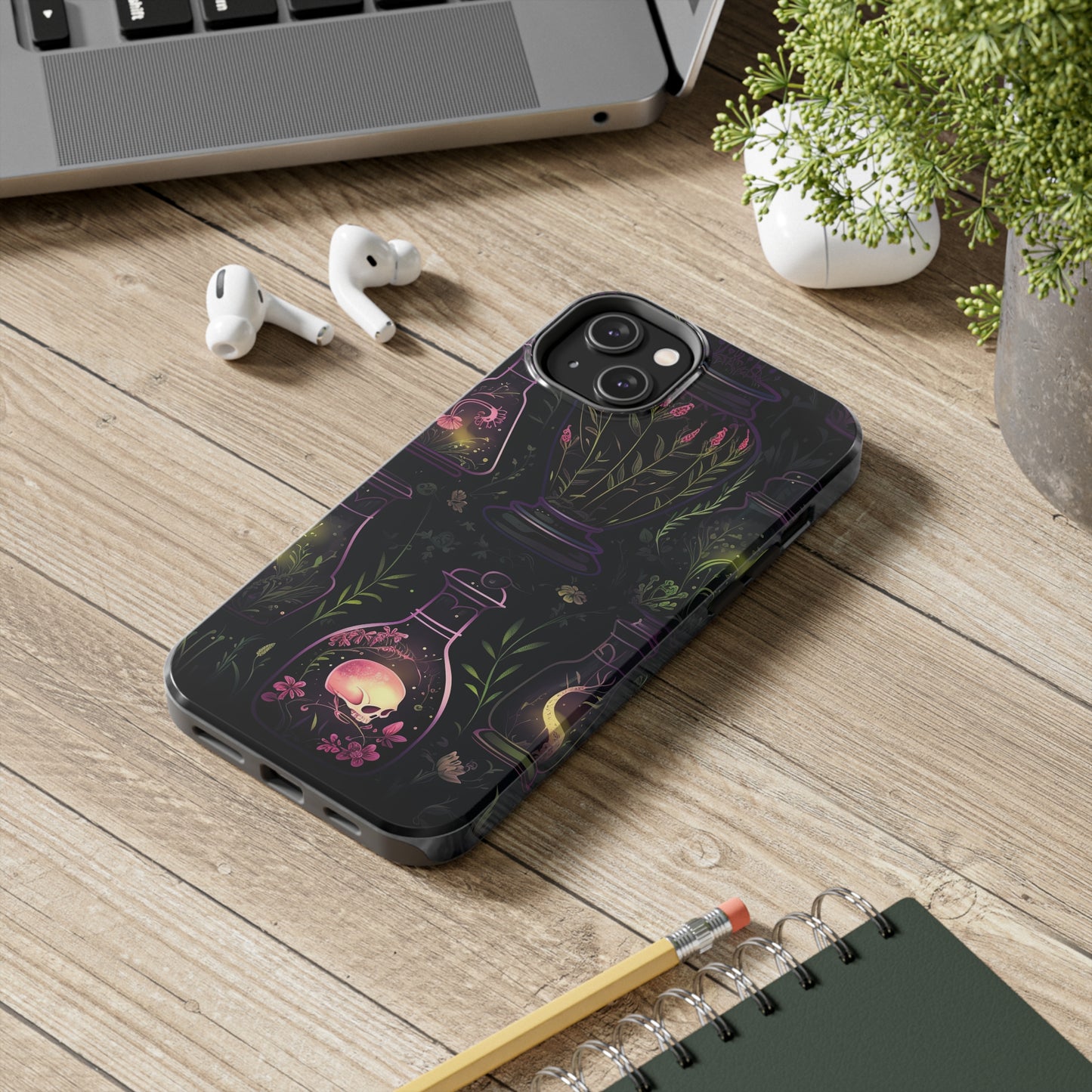 Dark Forest Skull Tough iPhone Cases | Spooky and Eerie Tincture / Potion Design | Durable and Protective Phone Case | Impact-Resistant