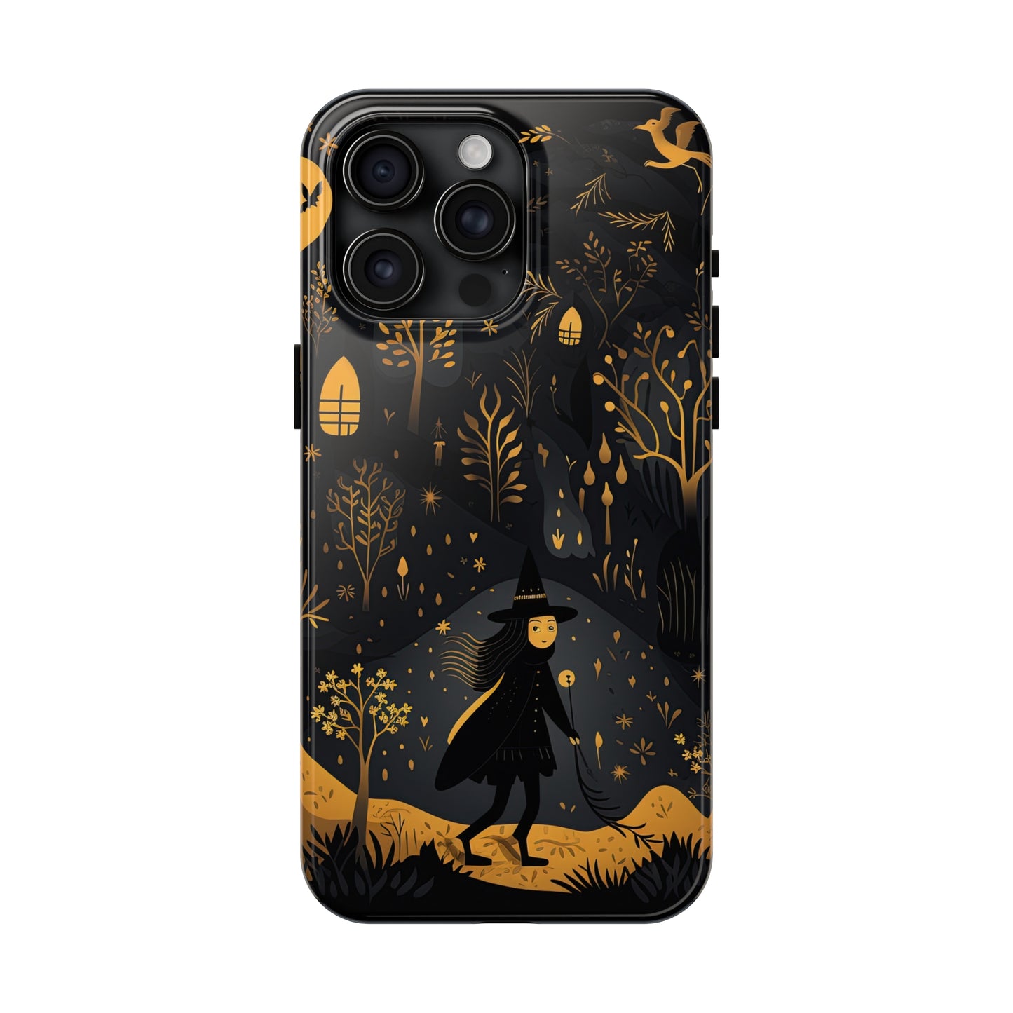 Dark Forest Witch Tough iPhone Cases | Baba Yaga in Creepy, Eerie Woods with a Broom | Impact-resistant, Shock-Absorbant | Premium Design