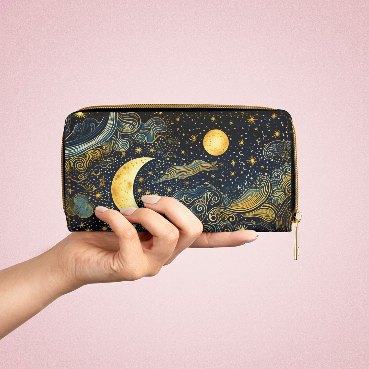 Celestial Moon Wallet | Starry Night Sky Themed with Zipper