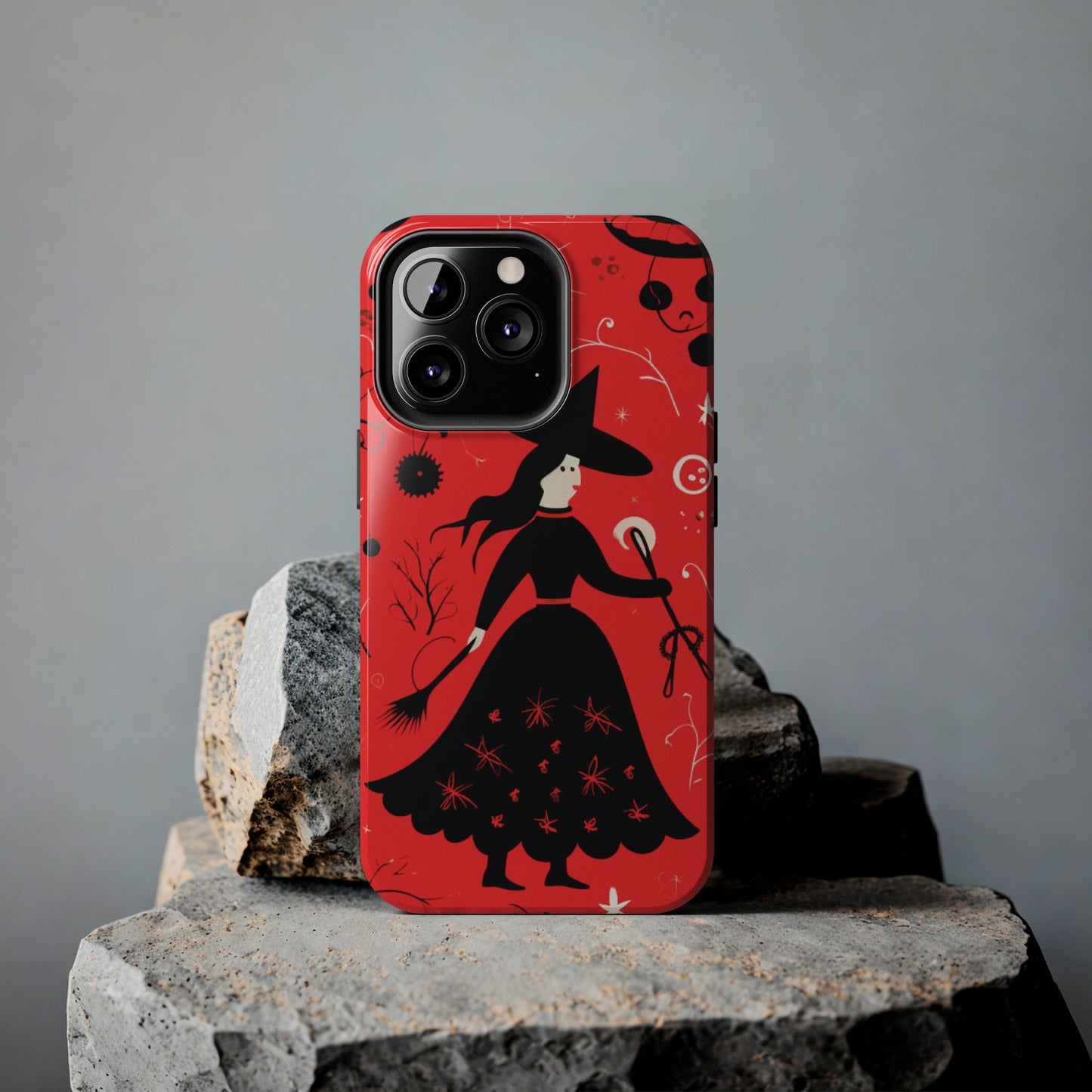 Red Dark Forest Witch Tough iPhone Cases | Abstract Witchy Protective Phone Case | Impact-Resistant, Anti-Shock | iPhone 15