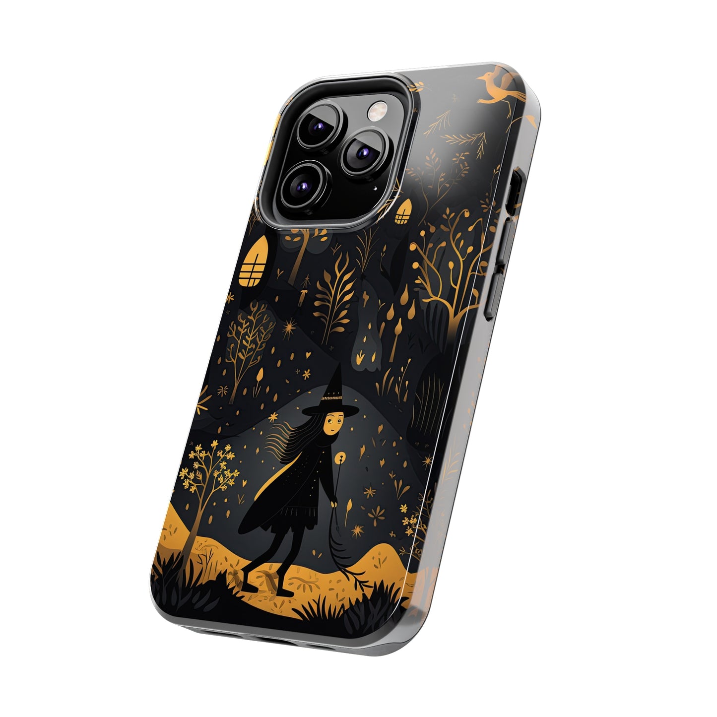 Dark Forest Witch Tough iPhone Cases | Baba Yaga in Creepy, Eerie Woods with a Broom | Impact-resistant, Shock-Absorbant | Premium Design