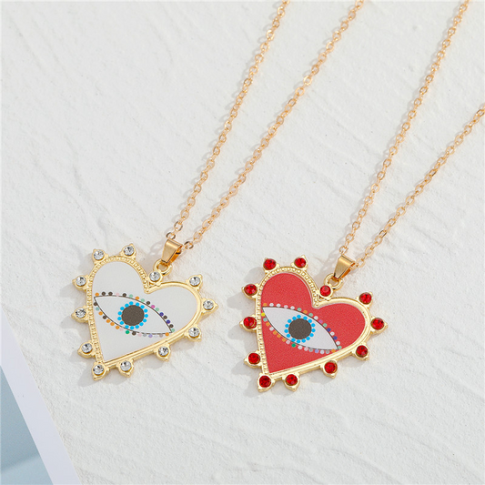 Heart-Shaped Evil Eye Pendant Necklace | Aesthetic Hamsa Protection Design