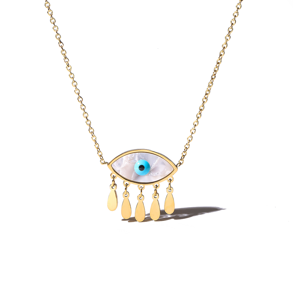 Gold Evil Eye Drop Necklace | Enamel Jewelry with Hearts
