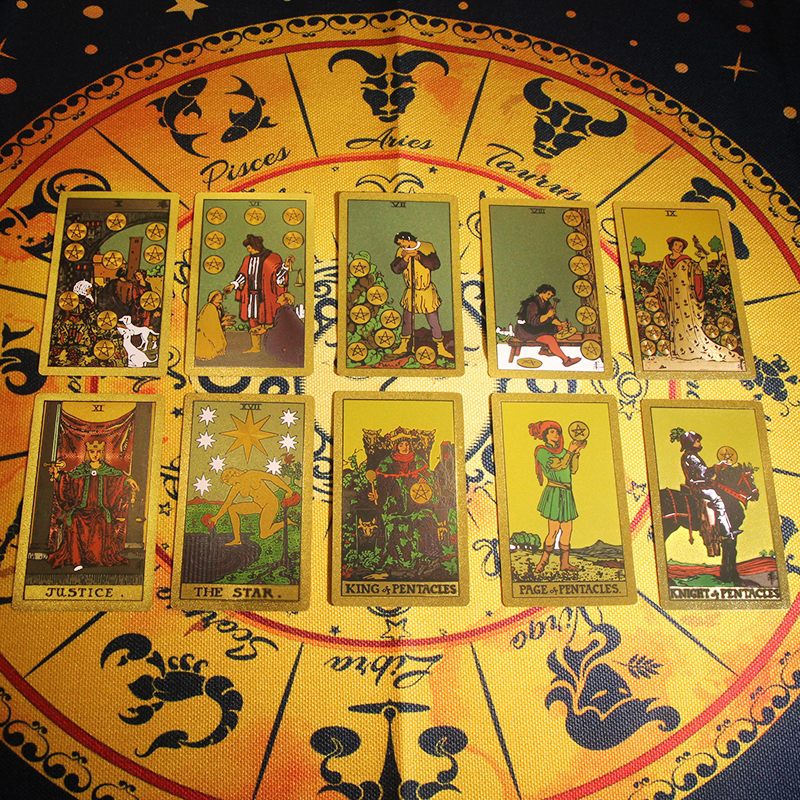 Mystery Theme Gold Foil Tarot Deck, Sun - Moon | Rider-Waite-Smith with Case