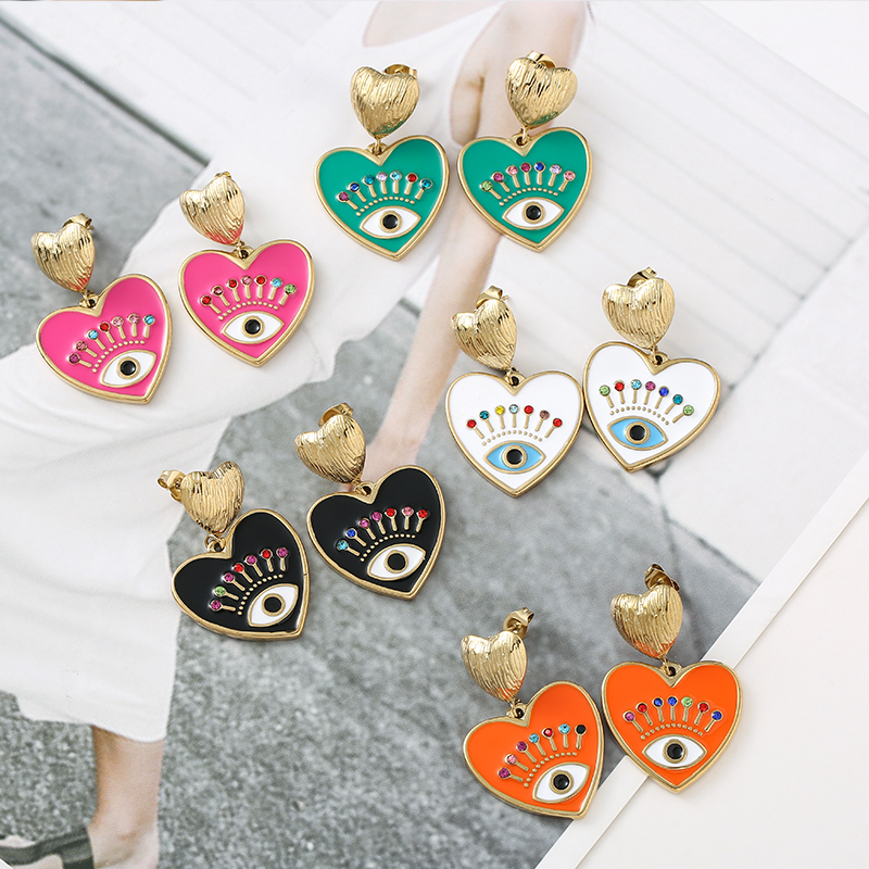 Colorful Evil Eye Heart Earrings | 14k Gold Plated | Nazar Jewelry