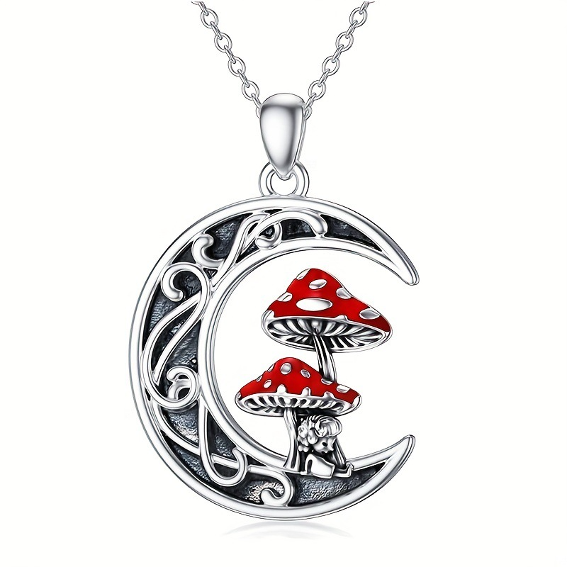 Crescent Moon Mushroom Necklace | Whimsigoth Style