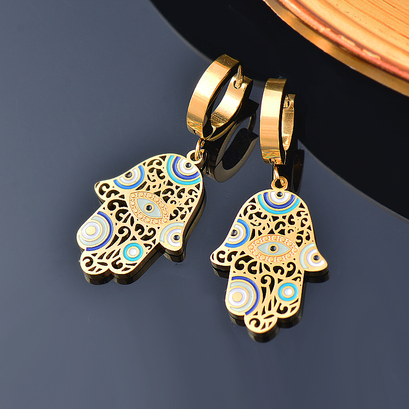 Gold Evil Eye Hamsa Earrings & Necklace Set | 316L Stainless Steel Nazar Jewelry