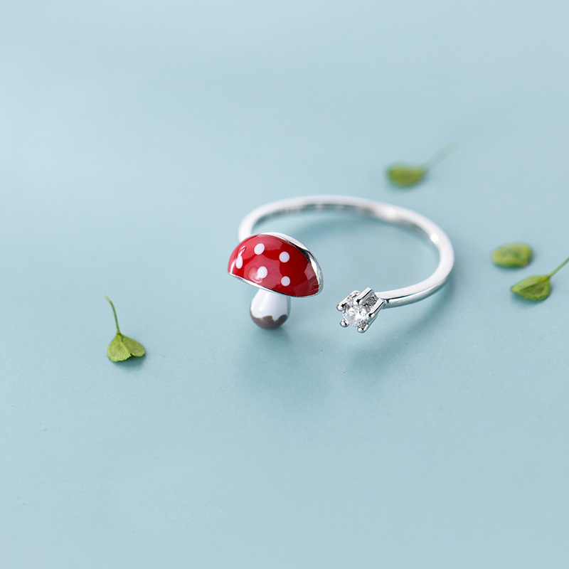 925 Sterling Silver Mushroom Ring | Adjustable Forest, Botanical Jewelry