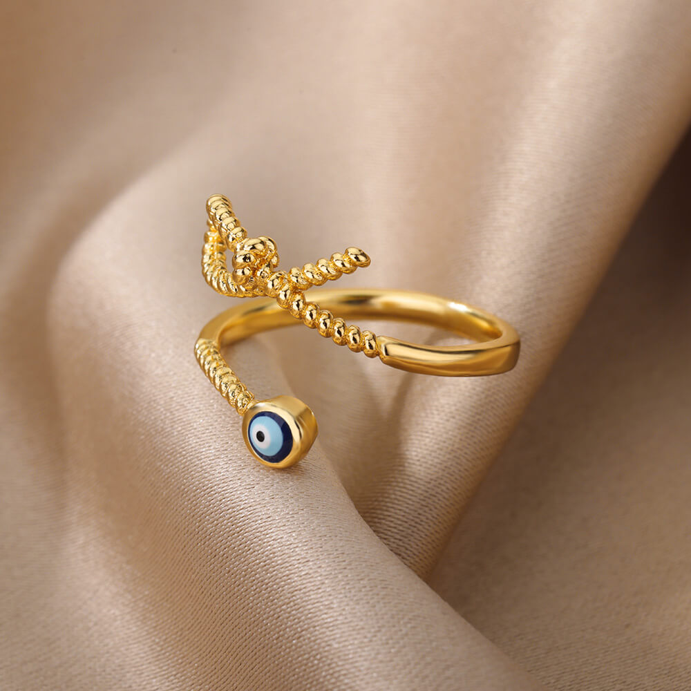 Evil Eye Gold Rings | Adjustable Stainless Steel Hamsa Jewelry