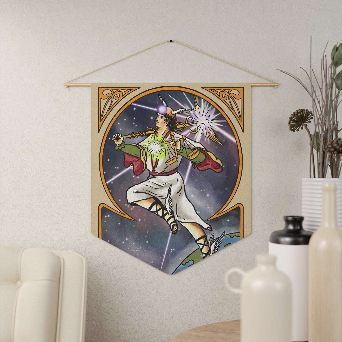 'The Fool Becomes Enlightened' Tarot Card Hanging Wall Pennant | Greek God Hermes
