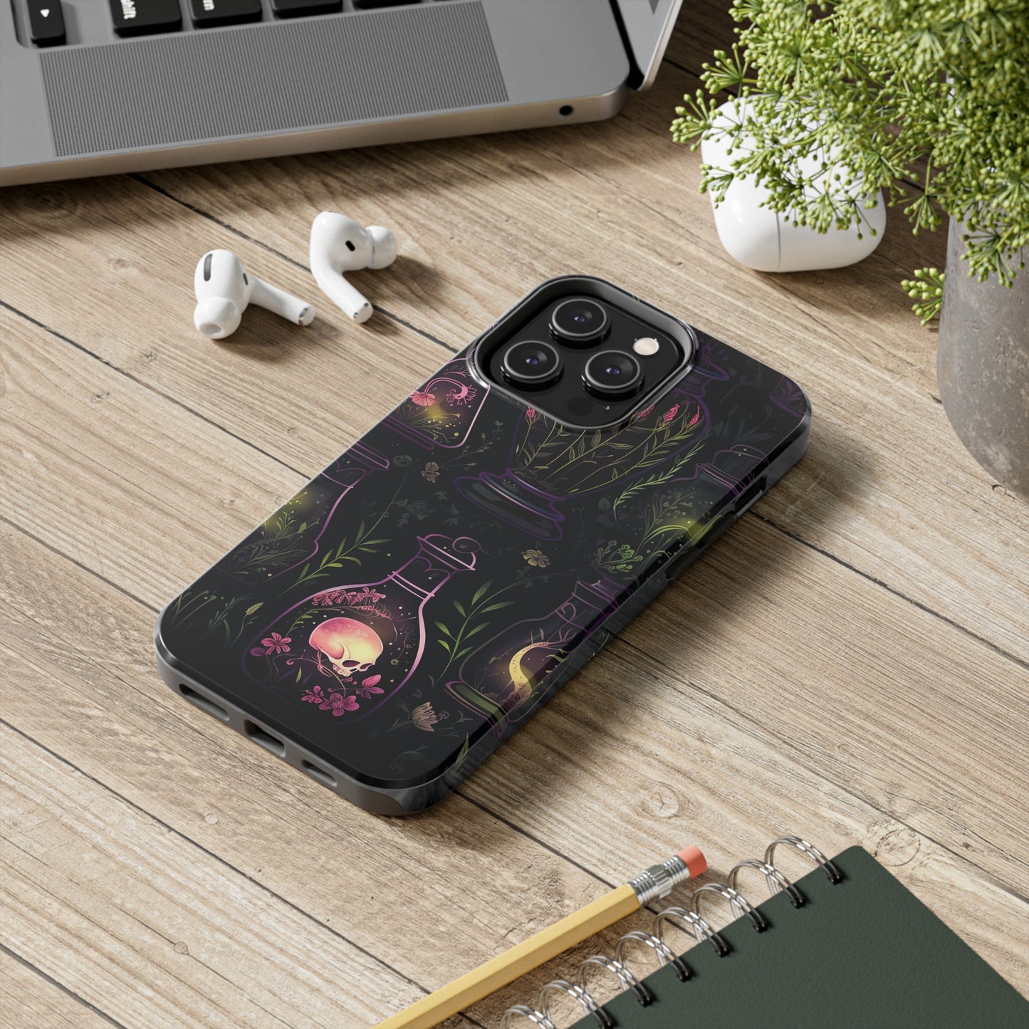 Dark Forest Skull Tough iPhone Cases | Spooky and Eerie Tincture / Potion Design | Durable and Protective Phone Case | Impact-Resistant