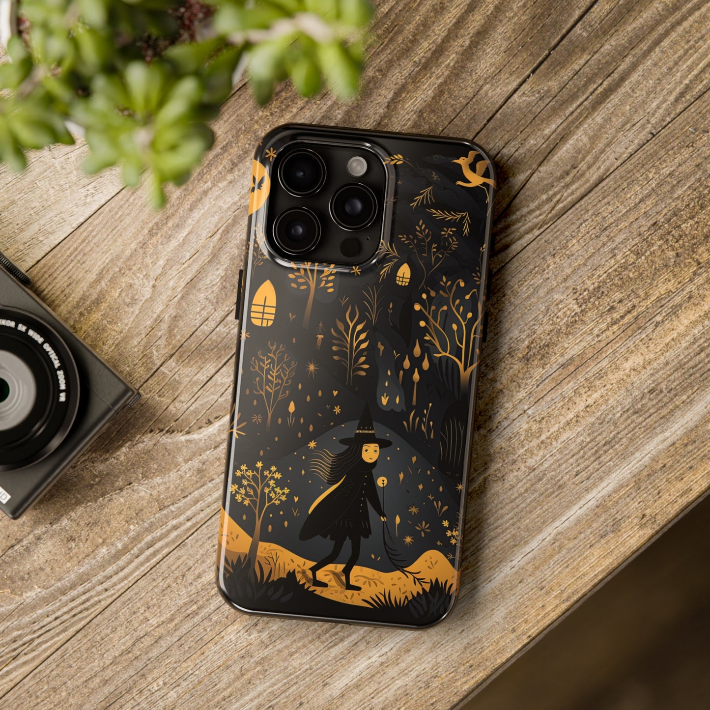 Dark Forest Witch Tough iPhone Cases | Baba Yaga in Creepy, Eerie Woods with a Broom | Impact-resistant, Shock-Absorbant | Premium Design