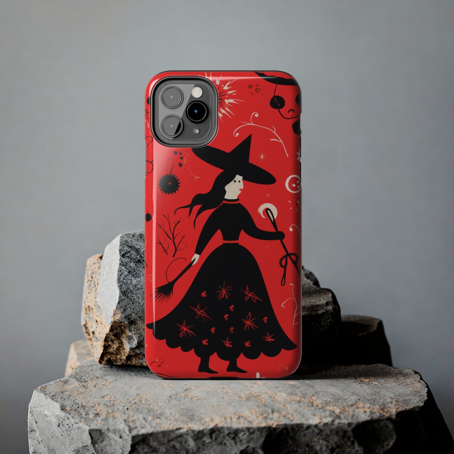 Red Dark Forest Witch Tough iPhone Cases | Abstract Witchy Protective Phone Case | Impact-Resistant, Anti-Shock | iPhone 15