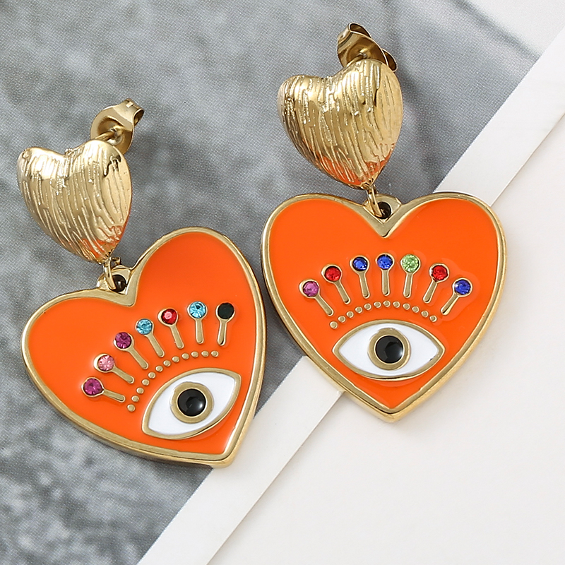 Colorful Evil Eye Heart Earrings | 14k Gold Plated | Nazar Jewelry