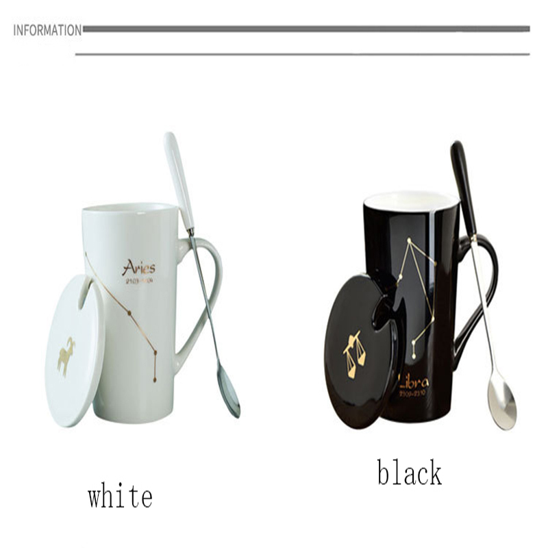 Celestial Zodiac Mug with Spoon | Horoscope, Constellation Mug | Black & White