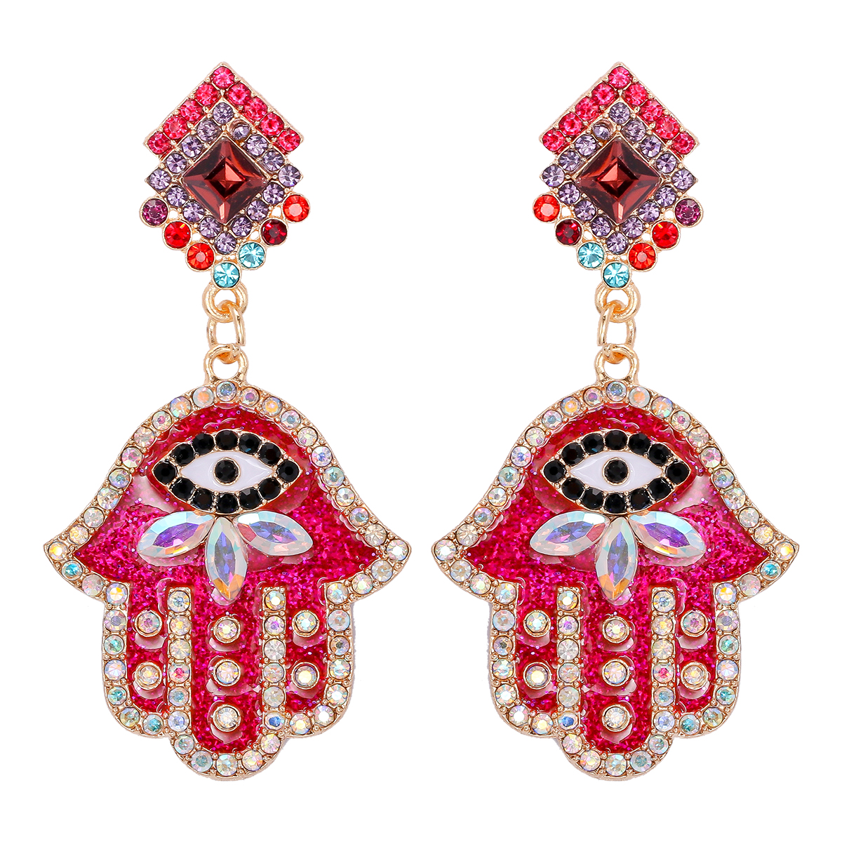 Red Hamsa Crystal Drop Earrings | Evil Eye, Nazar Jewelry