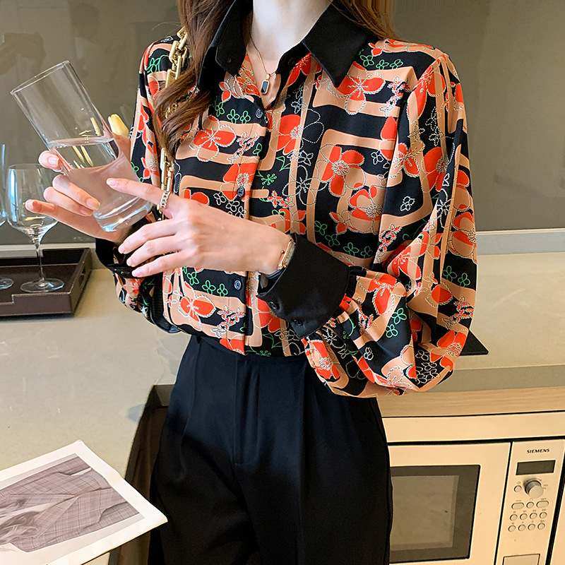 Women's 'Summer Blossom' Elegant Long Sleeve Shirt | Button-Up, Chiffon