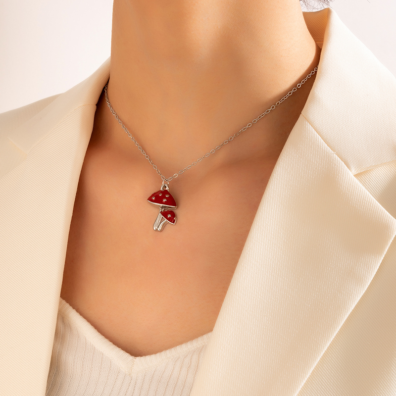 Mushroom & Cherry Necklace | Aesthetic Forest Jewelry