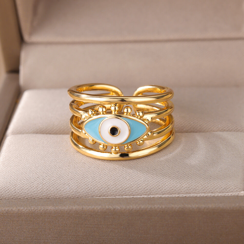 Evil Eye Gold Rings | Adjustable Stainless Steel Hamsa Jewelry