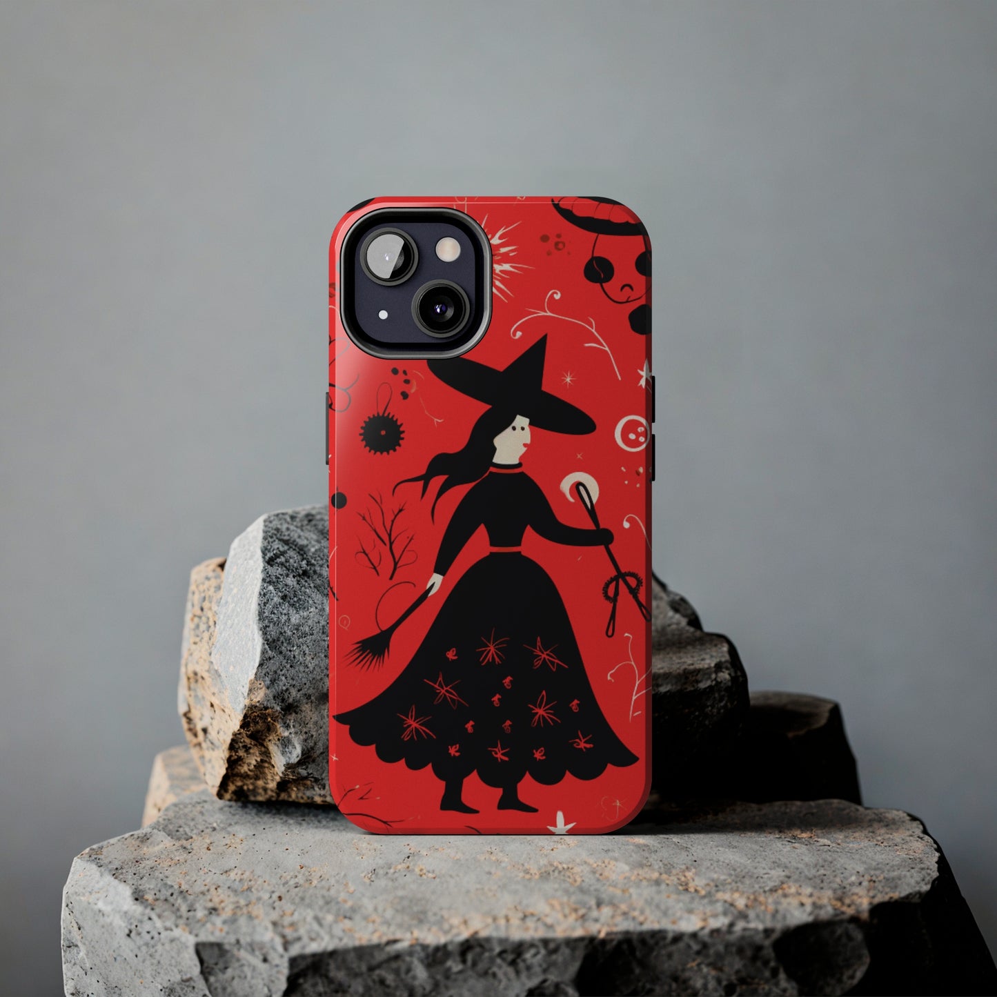 Red Dark Forest Witch Tough iPhone Cases | Abstract Witchy Protective Phone Case | Impact-Resistant, Anti-Shock | iPhone 15