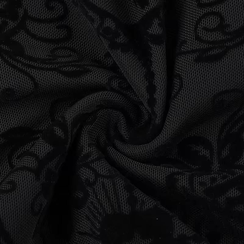 Gothic Black Floral - Mesh/Lace Dress | Goth, Emo, Sleeve Option