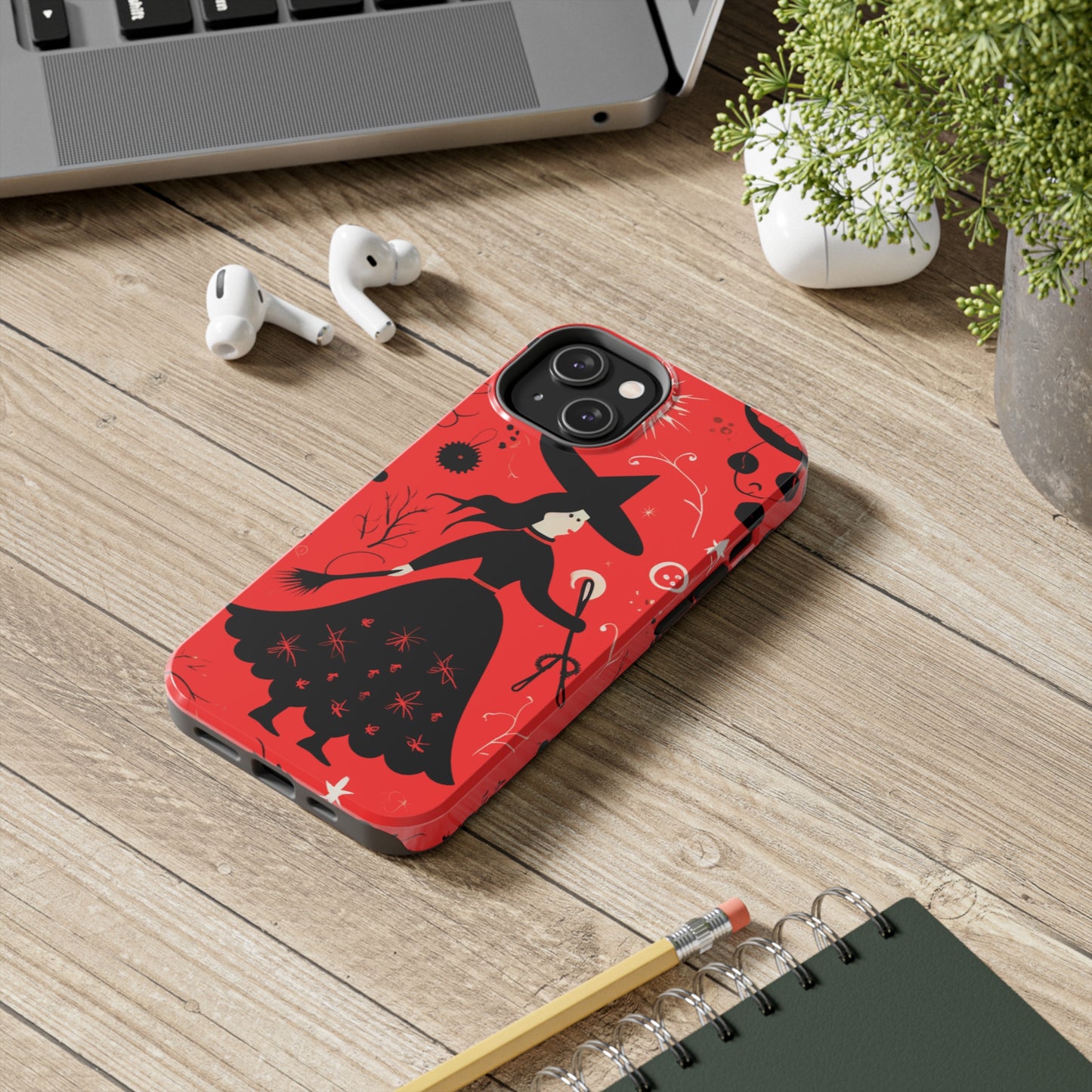 Red Dark Forest Witch Tough iPhone Cases | Abstract Witchy Protective Phone Case | Impact-Resistant, Anti-Shock | iPhone 15