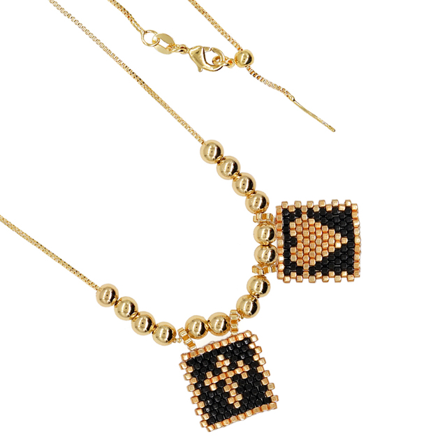 Beaded Heart and Cross Gold Necklace | Artistic Stainless Steel Jewlery