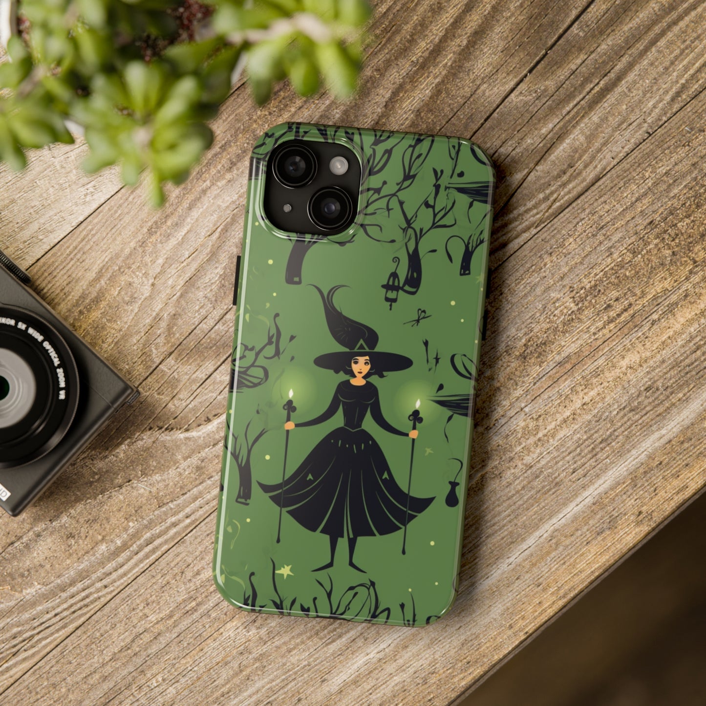 Dark Forest Witch Tough iPhone Cases | Green Witch Protective Phone Case | Impact-Resisant, Shock Absorbing | iPhone 15 All Models | Premium