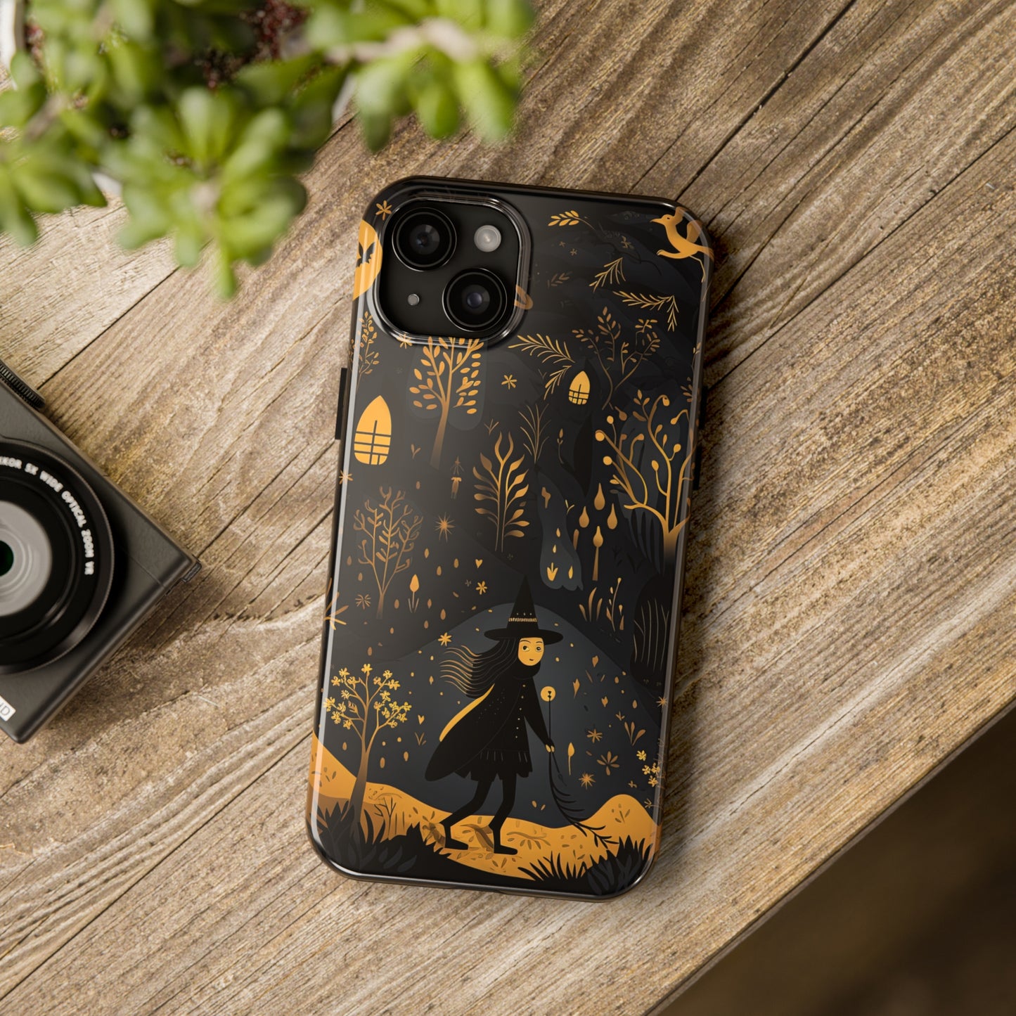 Dark Forest Witch Tough iPhone Cases | Baba Yaga in Creepy, Eerie Woods with a Broom | Impact-resistant, Shock-Absorbant | Premium Design
